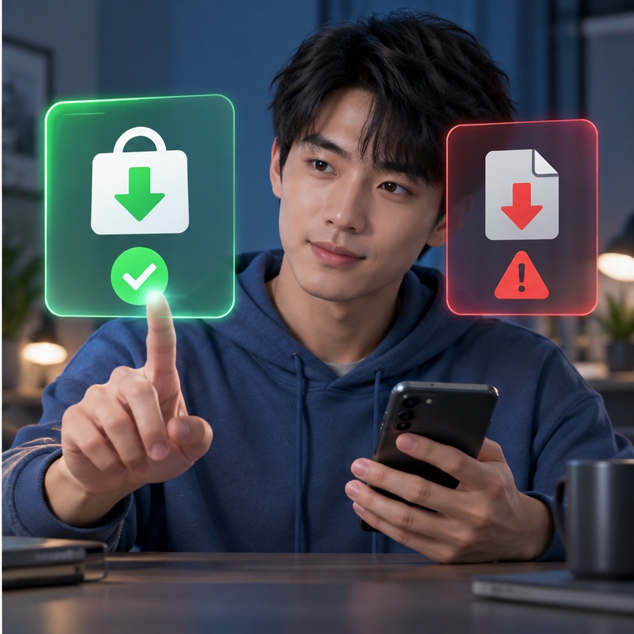 用户比较可信应用商店与未知安装包来源