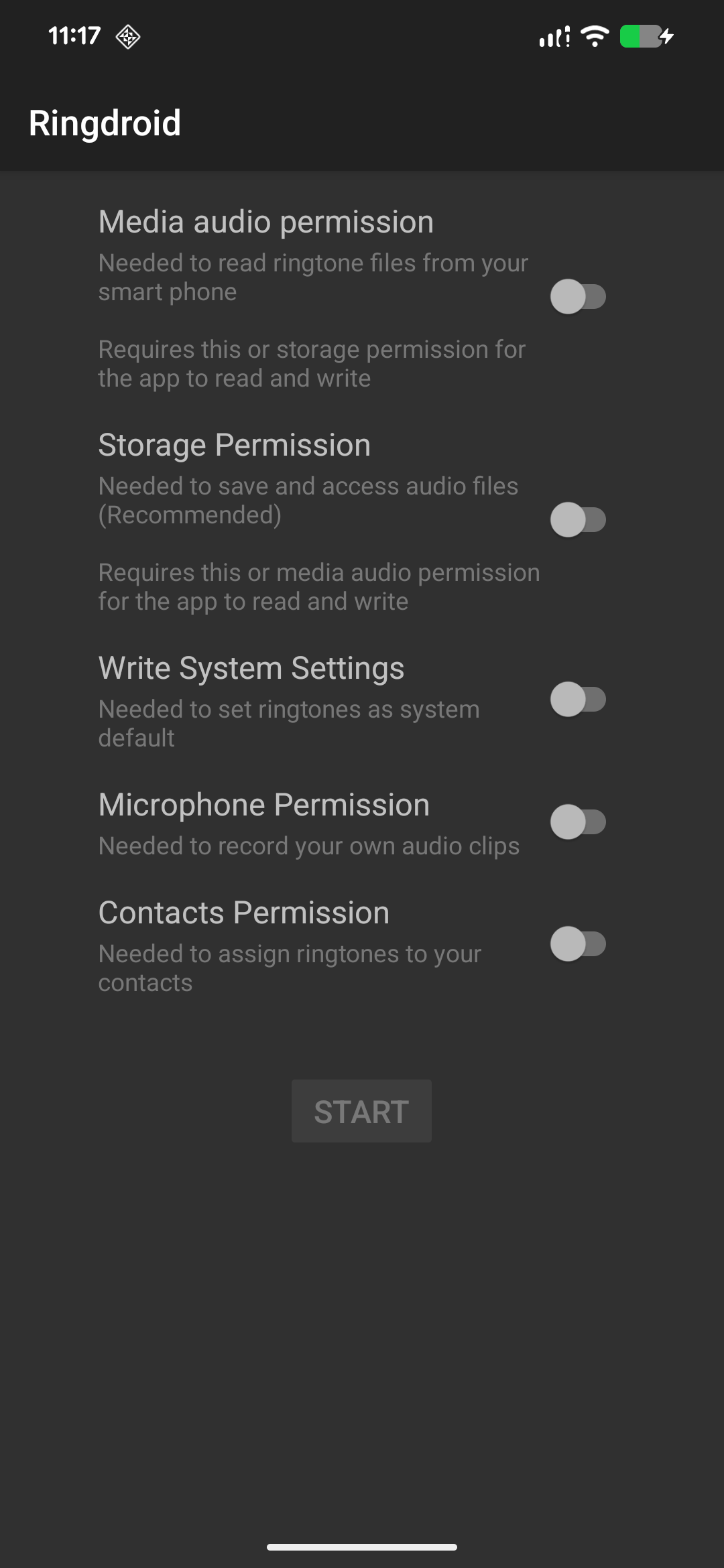 Ringdroid媒体存储麦克风和联系人权限选择界面