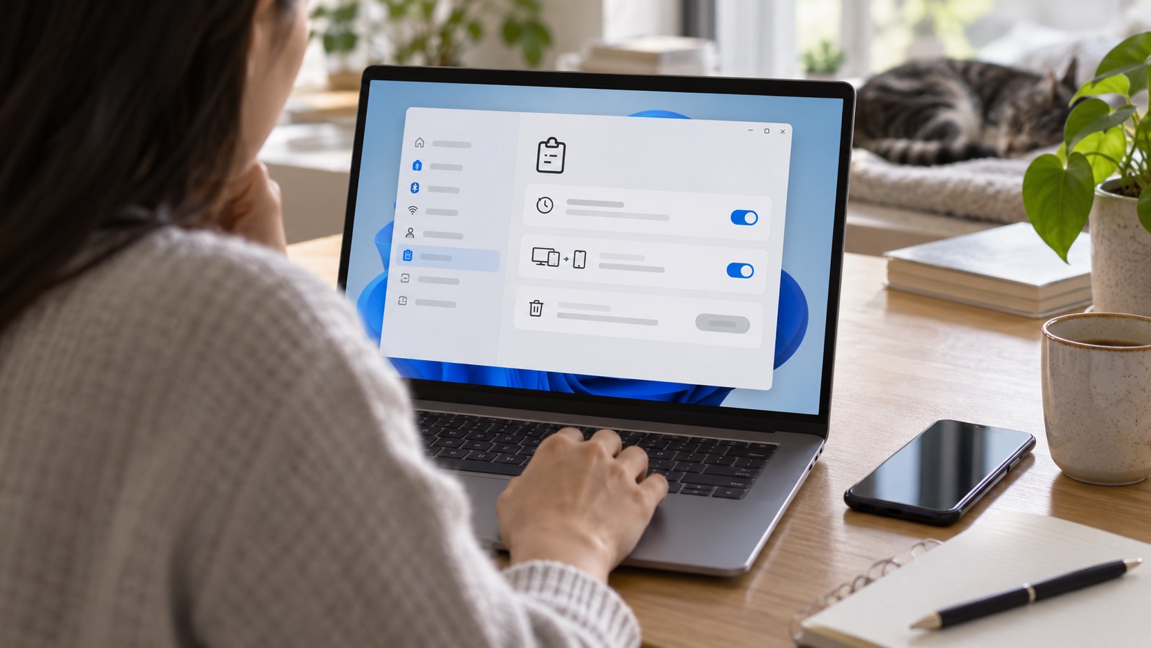 Windows 11剪贴板设置中的历史记录同步和清除选项
